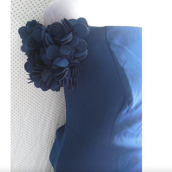 NEW XSCAPE Navy ROSETTE Floral SLEEVE Off The Shoulder RUCHED Scuba Crepe GOWN 6 - Picture 8 of 16